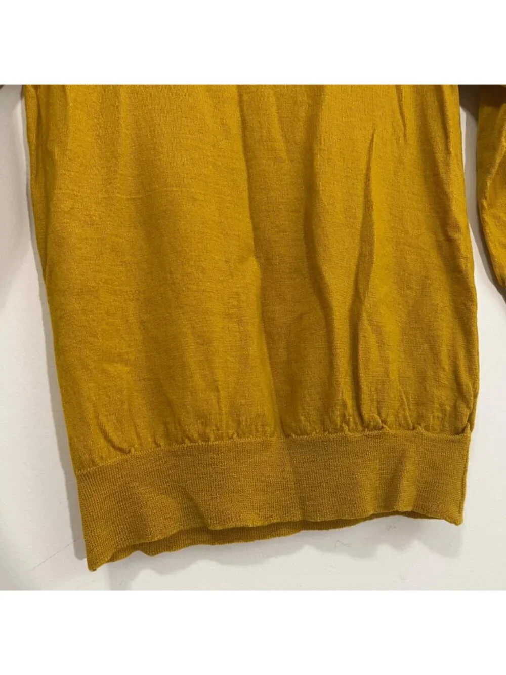 J.Crew Crewneck Mustard 100% Merino Wool Sweater 3/4 Sleeve Classic Preppy Sz S